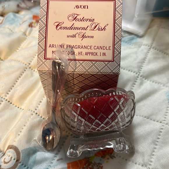 Avon Fostoria Condiment with Dish Spoon Ariane Candle 1981 Hand Cut Crystal Dish - Picture 8 of 12